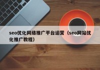 seo优化网络推广平台运营（seo网站优化推广教程）